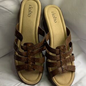 Rialto Women’s Brown Multi-Strap Slip-On Clog Sandals